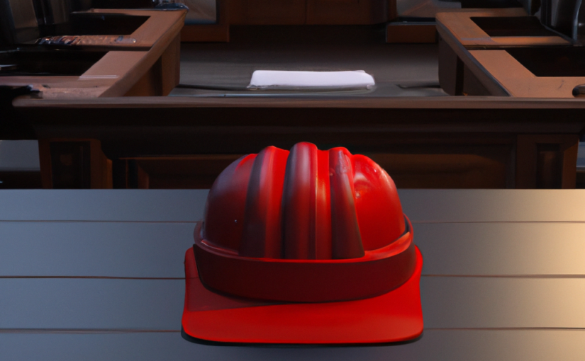 Court room with red hard hat