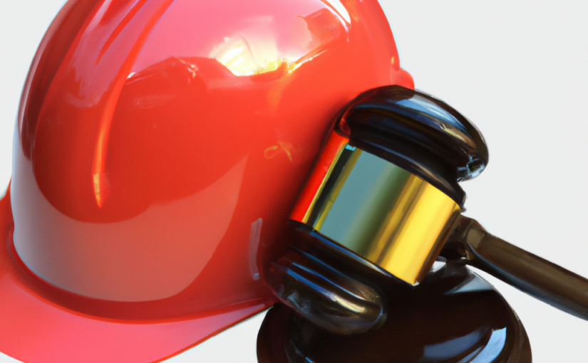 red workers hard hat with gavel