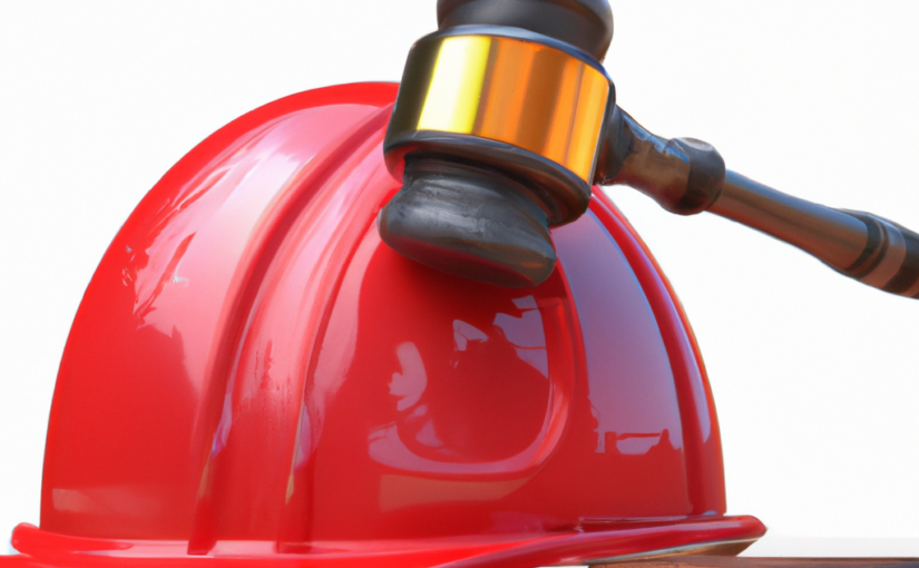 red workers hard hat with gavel