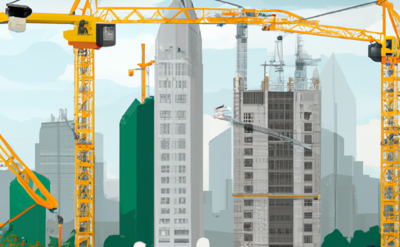 tall buildings with cranes construction site