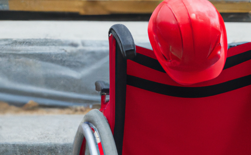 photo of a red constuction worker hat in a wheelchair